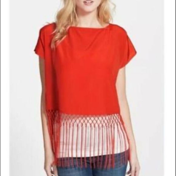 MICHAEL KORS Coral Fringe Boxy Fit Top - Picture 1 of 8